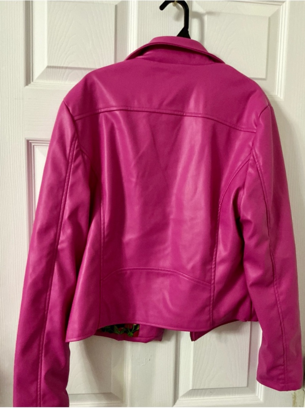 Betsey Johnson Bright Pink Faux Leather Moto Jacket - Picture 3 of 3